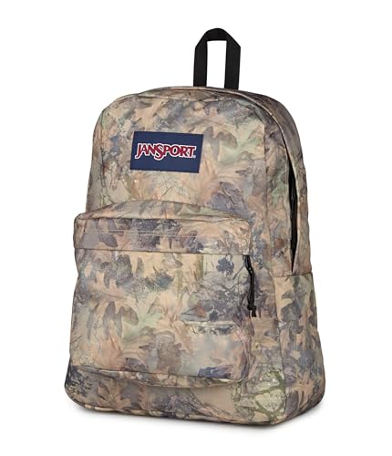Image of JanSport SuperBreak Plus Backpack with Padded 15-inch Laptop Sleeve and Integrated Bottle Pocket - Spacious and Durable Daypack for Work and Travel, Bogcore Camo Brown /Lt Brn /Dk Green