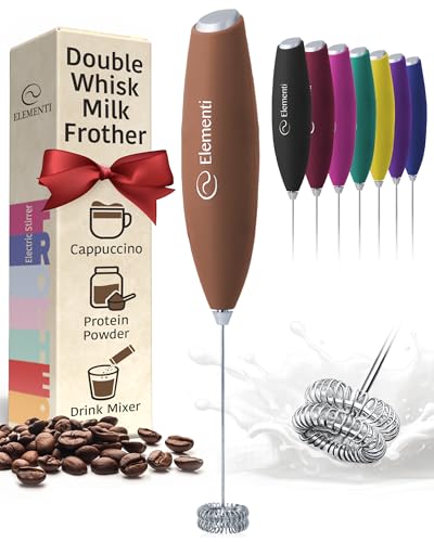 Image of Elementi Milk Frother Wand - Easy to Use Handheld Electric Stirrer for Powder Drinks, Durable & Powerful Coffee Whisk & Protein Powder Mixer Wand, Hand Frother, Coffee Stirrers Electric (Mocha)