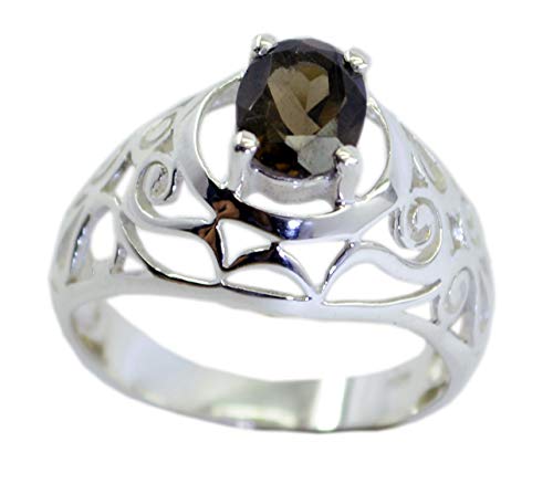 Bague en argent 925 quartz fumé marron naturel RIYO