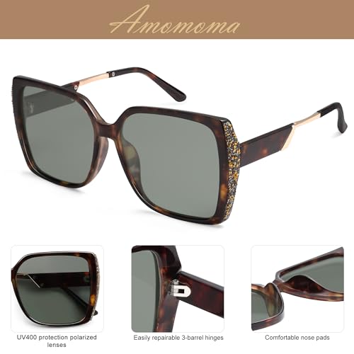 AMOMOMA Oversized Square Sunglasses for Women Polarized Fashion Trendy Retro Rhine Stone Shades AM66334