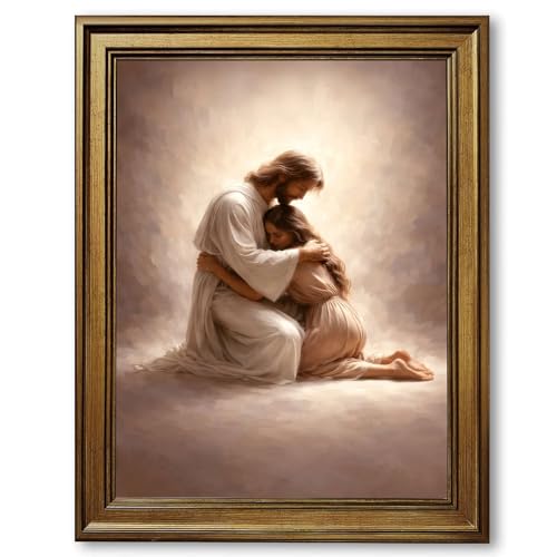 Framed Jesus Embracing Woman Poster Canvas Print Art Painting Pictures