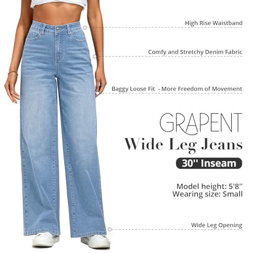 GRAPENT Wide Leg Jeans for Women Trendy High Waisted Stretchy Denim Pants 90s Baggy Jeans Trouser Jeans with Pockets2