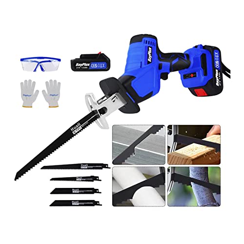 Akku-Säbelsäge mit 1x1.5Ah Akku 4xSäbelsägeblatt,variabler Drehzahl von 0 bis 3000 RPM,Elektrische Reciprosäge mit Schnellladegerät,Professional Säbelsäge