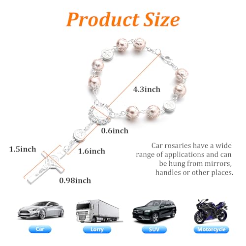 Ziciner Car Rosary for Rearview Mirror, Personalized Blessing Rear View Mirror Hanging Decor, Auto Rosary Pendant, Car Interior Hanging Accessory (Pink) - Thumbnail 2