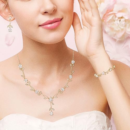 Image of EVER FAITH Cubic Zirconia Pearl Leaf Bridal Jewelry Set for Bride Women