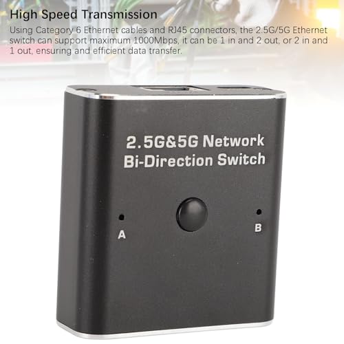 2 Ports 2.5G 5G Gigabit Network Switch, 2 Port Internet and Extranet Bi Directional Network Switch 2.5/5 Gigabit Ethernet Switch Splitter 1 to 2 1000Mbps, RJ45 Internal External