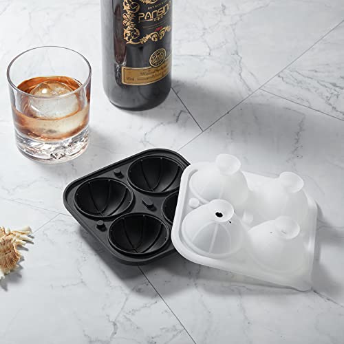 Image of ACOOKEE Silicone Basketball Ice Cube Mold Fun Shapes, Novelty Basketball Gifts, 2.2 inch Large Craft Round Sphere Ice Ball Molds For Game Day, Whiskey, Cocktails, Bourbon Black