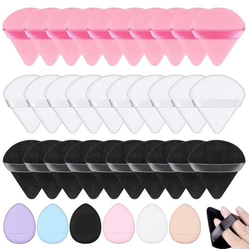 30 Pcs Triangle Powder Puffs 6 Pcs Mini Finger Makeup Sponges Puff，Finger Puff Triangle Soft for Pressed Powder Loose Powder， Cosmetic Loose Powder Body Powder Wet Dry Foundation Beauty Tool