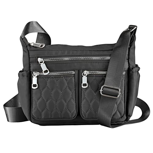 Collections Etc Adjustable Multi Zip Pockets Cross-Body Handbag