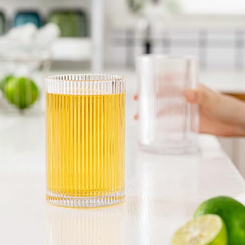 Insetlan Set Of 8 Ribbed Glassware - 4 Large Glasses 17 Oz, 4 Rocks Glass Cups 10 Oz, Vintage Glassware Cocktail Glasses, Ideal For Beer, Juice, Water, Ice Coffee Cup, Whiskey, Mixed Drinkware thumb #2