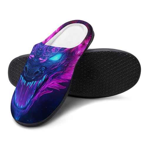 Glowing Neon Dragon Women's Cotton Slippers Indoor Outdoor Slip-on Warm House Shoes with Anti-Skid Rubber Sole4