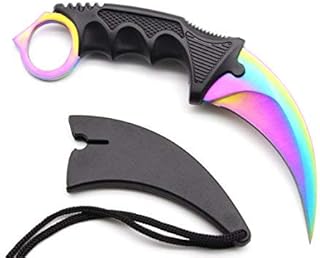HOSANA Karambit Knife Stainless Steel Fixed Blade Tactical Knife with Sheath and Cord Nice Knife for Hunting Camping Fishing and Field Survival (Rainbow) - HOSANA
