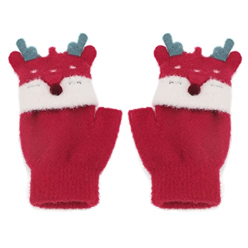 Image of Holiberty Cute Baby Kids Winter Fingerless Gloves Toddler Boys Girls Cartoon Christmas Elk Knit Mittens Warm Snow Gloves 2-8Y