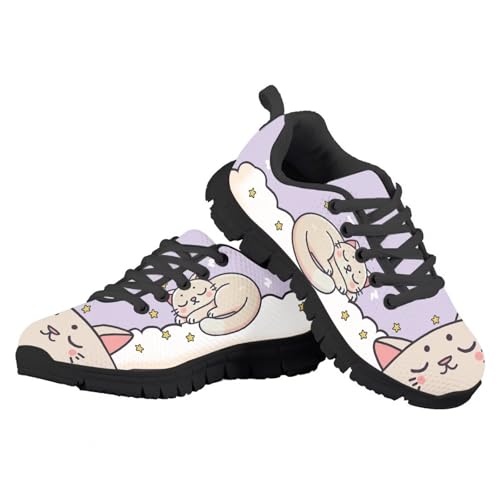 Cartoon Animal Children's Running Shoes Girls Lightweight Athletic Tennis Sneakers Indoor Outdoor Lace Up Sports Shoes for Little Kid Size11-13/ Big Kids Size1-5