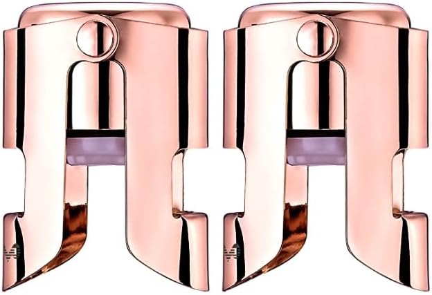 OWO Champagne Bottle Stoppers Stainless Steel, Reusable Champagne Cork & Saver Stopper, Leak Proof Prosecco & Sparkling Wine Plug, Bubble Retention Protection（Rosegold, 2 Pack）