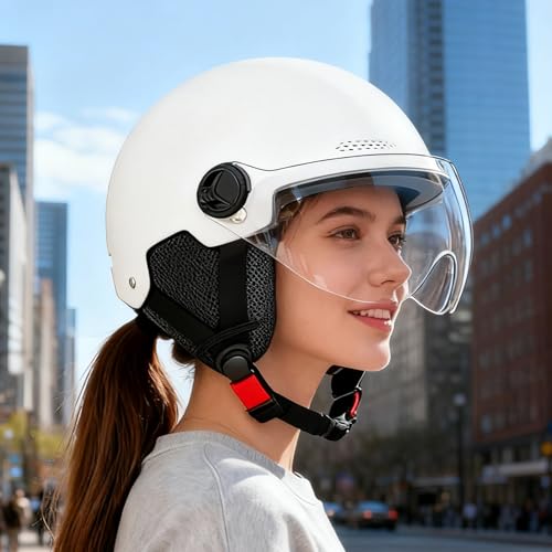 Casco eléctrico para scooter ajustable que absorbe impactos y bloquea el sol molesto en ruta 3