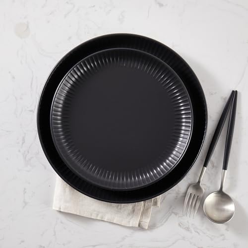 Image of Stone Lain Logan 12 Pieces Stoneware Dinnerware Set, Black