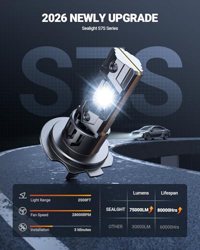 Image of SEALIGHT H7 Bulb For Fog /ATV, 75000LM 2026 New Modle, 6500K Eye-protected, Wireless Non-polarity 1:1 Size Easy Installation, 10 Years Lifespan, 2 Pack