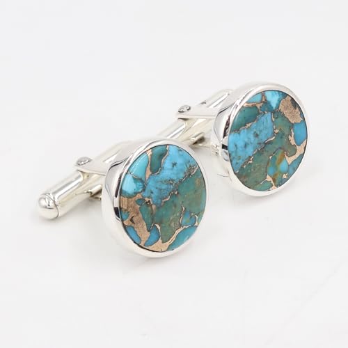 Blue Copper Turquoise Cufflinks for Men – Natural Gemstone in 925 Silver, Groom Wedding Jewelry Gift3