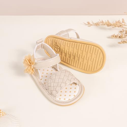 Image of Meckior Baby Toddler Infant Girls PU Leather Soft Open Toe Summer Sandals Flower Princess Flat Shoes