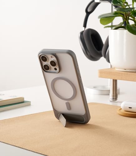 Image of TORRAS Strong Magnetic & Seamless Stand Case for iPhone 16 Pro Max, Fit for MagSafe, Military Grade Drop Protection, Adjustable Kickstand, Slim Frosted Matte Grey