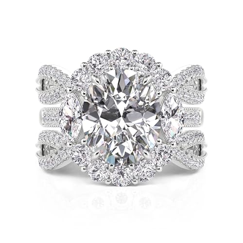 Jeulia Double Halo Oval Cut Bridal Set, 5.5CT Cubic Zirconia Sterling Silver Rings, 2PC Interchangeable Women's Wedding/Engagement Set with Jewelry Box (White Diamond, 8)