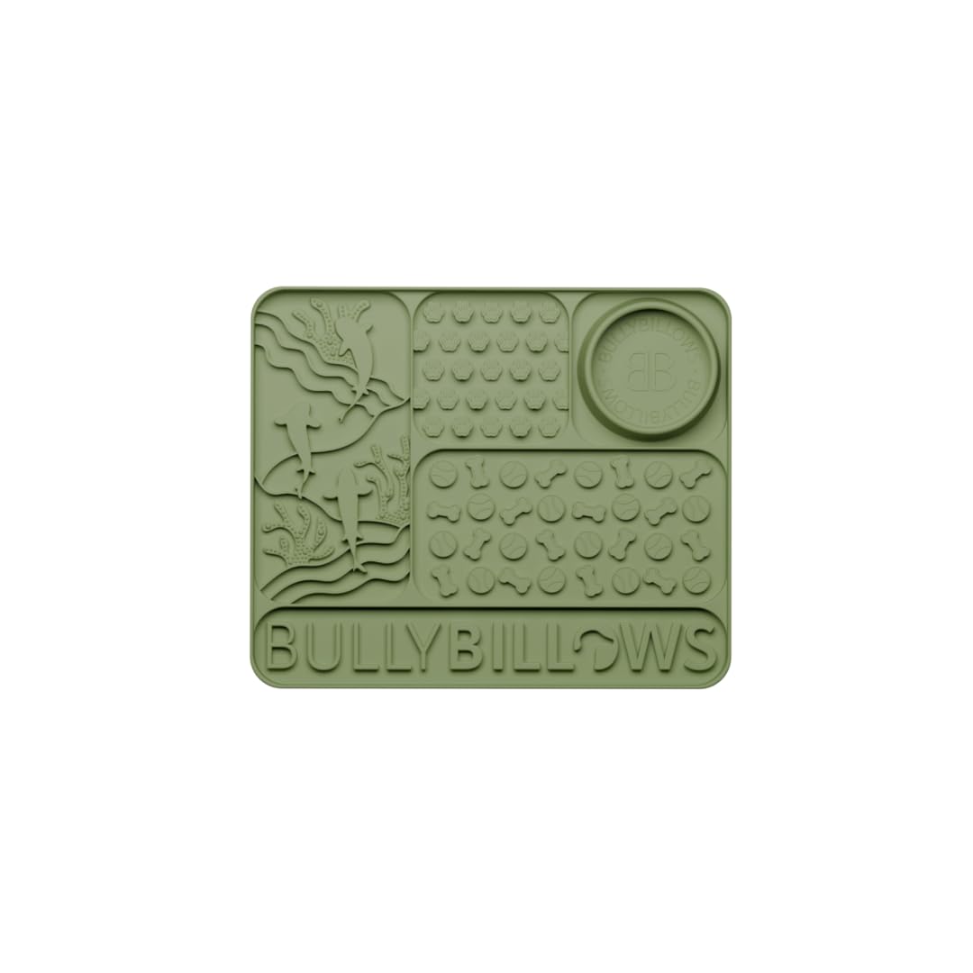 BullyBillows Green Large Lick Mats for Dogs & Cats – Premium Dog Lick Mat with Strong Suction Cups for Anxiety Relief, Bathing, Grooming & Training – Slow Feeder Licking Mat for Puppy Lick Mat & Cats