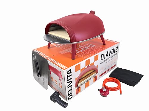 DeliVita Diavolo Gas Portable Pizza Oven Powered by Propane Butane or Camping Bottles Includes - Folding Peel Carry Case Temperature Gun Camping Regulator and Gas Regulator - Red
