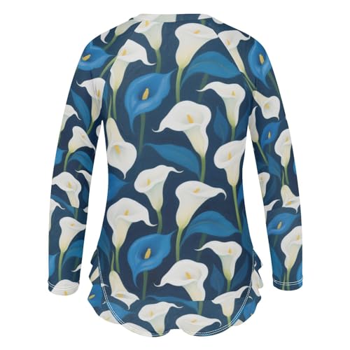 Girls Long Sleeve Swimsuit White and Blue Calla Lilies Girls Swimming Suits Toddler Bathing Suit3