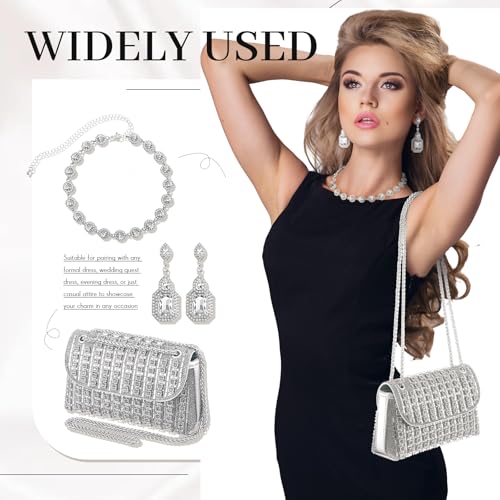 Image of Landical 3 Pcs Rhinestone Clutch and Jewelry Set for Women, Crystal Diamond Earring & Necklace, Evening Wedding Formal