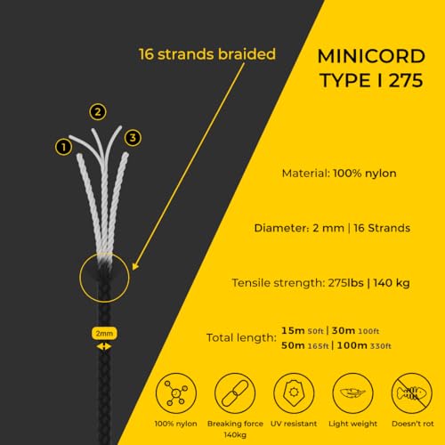 EdcX 2 mm Nylon Paracord 275 (15, 30, 50 and 100 m)– 100% Nylon rope, 3-Strand cord, Nylon cord 2 mm in Many Colours (Black, 15 m) - Image 3