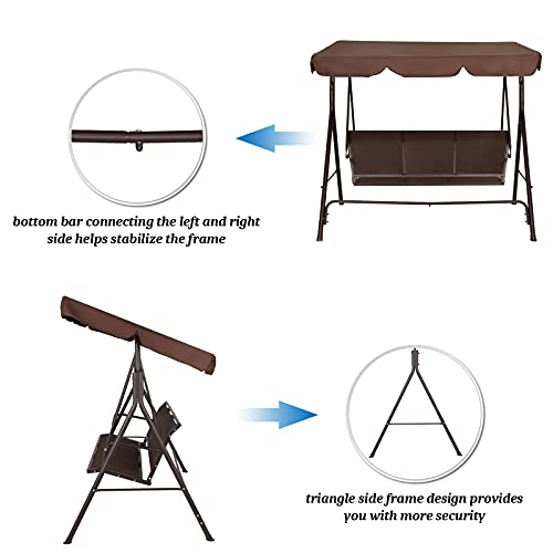 Image of VINGLI Heavy Duty 550 LBS Upgraded 3 Person Outdoor Porch Swing with Stand, Adjustable Canopy Swing with Textilene Fabric & Steel Frame for Yard, Pool, Lawn, Indoors (Brown)