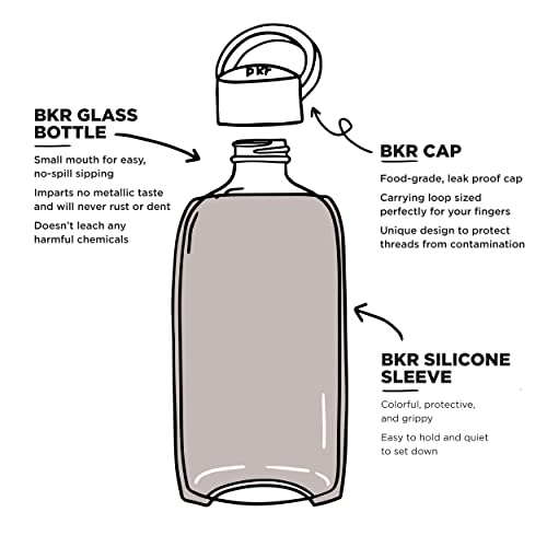 Bkr Big Smooth Heather - 32Oz/1L - Glass Water Bottle - Opaque Warm Concrete Grey - Dishwasher Safe - Removable Silicone Sleeve - Bpa Free #TOP2