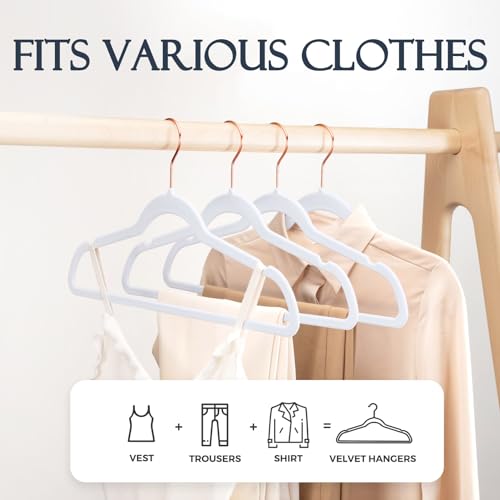 Image of HOUSE DAY White Velvet Hangers 60 Pack, Premium Non-Slip Felt Hanger