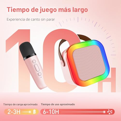 Miniatura 7 de Ankuka Karaoke Infantil Karaoke 2 Microfonos Inalambricos Para 4 5 6 7 8 9 10 11 12 Años, Altavoz Bluetooth Niños Con Luces, Niña Cumpleaños Fiesta Familia Rosa