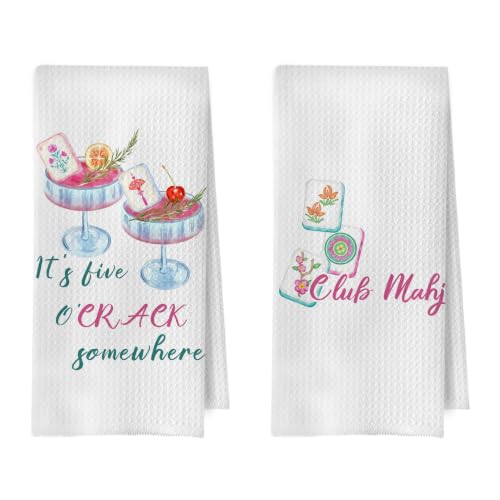 BlissfulAbon Funny Mahjong Cocktail Kitchen Towels 16x24 Inch, Mahjong Lover Players Gifts Decorative Hand Towels, Gifts for Cocktail Lovers Dish Tea Towel, Set of 2