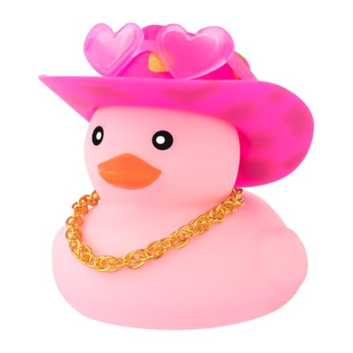 wonuu Pink Rubber Duck with Heart-Shaped Sunglasses Car Ducks Small Duckies with Cowboy Hat, Dot-Pink Gold