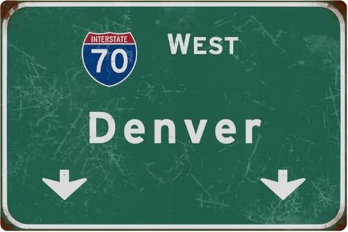 West Denver Intercontinental 70 Road Highway Metal Sign 8"x12" Grade Reflective Sheeting Rust Free Aluminum Easy to Mount Pre-Drilled Holes Decor for Bar Club Wall Gift Wall