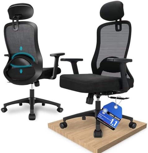 Office Chair with Headrest, Ergonomic Desk Chair with 90°–130° Lo...