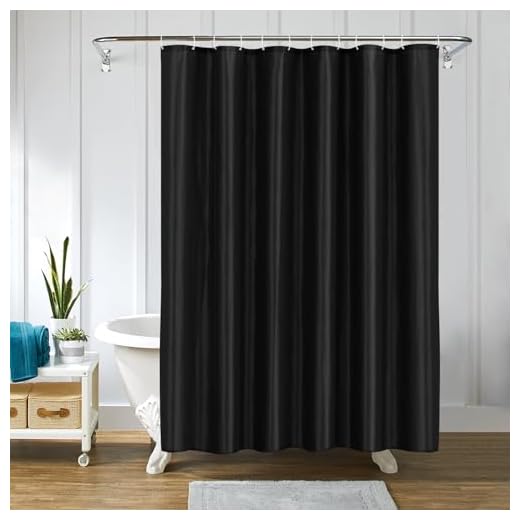 LUKDUNG 180x220 Badevorhang Polyester Textil, Duschvorhang Anti-schimmel für Badezimmer, Vorhang für Badewanne Dusche aus Stoff Wasserdicht Waschbar, Shower Curtain mit 12 Haken Schwarz