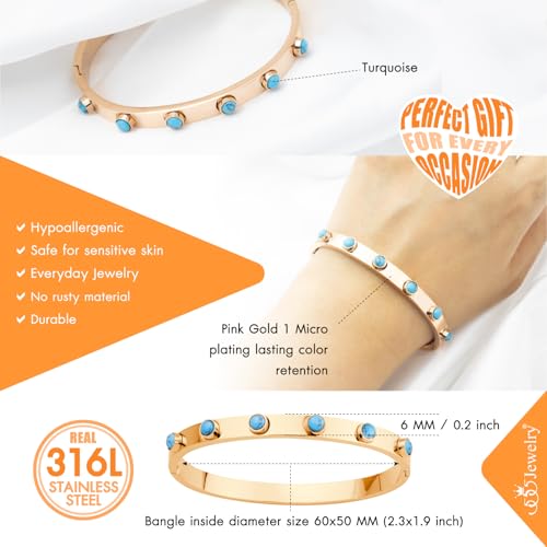 555Jewelry 6MM Stainless Steel Bangle Bracelets for Women Thick Oval Turquoise Jewelry for Women Large Chunky Wrist Cuff Bracelet4