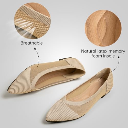 Image of TINGRISE Women's Flats Shoes Pointed Toe Knit Ballet Comfortable Dressy Mesh Flat