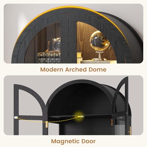 Image of LVSOMT 71 inch Arched Display Cabinet with Glass Doors and Lights, Black