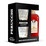 VERMOUTH PERUCCHI - Kit 1 Botella de Spritz Aperitivo 1 L + 2 Vasos - 100% Elaborado en España - Licor de Naranja Digestivo - 26% de Alcohol - Receta Artesana y Casera