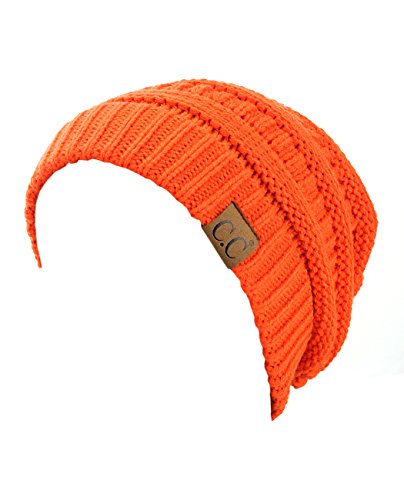 C.c Trendy Warm Chunky Soft Stretch Cable Knit Beanie Skully, Neon Orange #TOP1