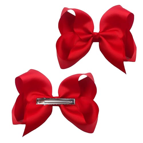 YHT 2PCS Girls Hair Clips for Baby Kids Grosgrain Ribbon Bows Hair Accessories for Toddler Teens 3 inch Red Ponytail Holder Bow in Pairs for Children Women
