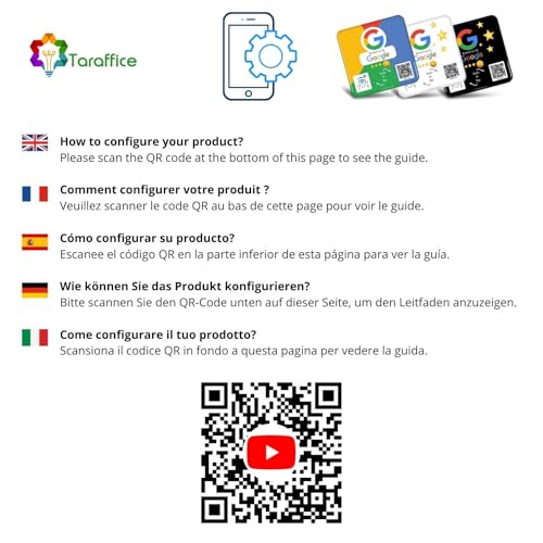 Taraffice NFC-Platte Google-Bewertungen | Kompatibel mit iPhone und Android | Für Unternehmen, Unternehmen, Geschäfte, Restaurants | 10x10cm (4xFarbe)