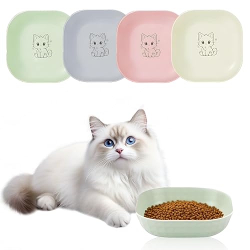Lot de 12 gamelles plates pour chat - Assiettes carrées - Pour nourriture sèche et humide - Résistant à l'humidité - Pour chatons et pattes courtes...