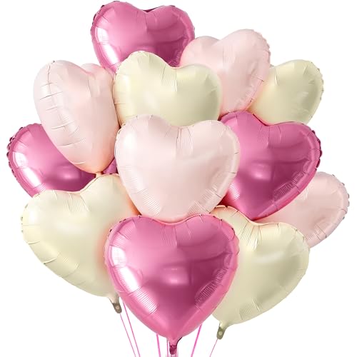 Image of KatchOn, Pastel Valentines Heart Balloons Foil - 18 Inch Pack of 12 | Heart Shaped Balloons for Valentines Day Decorations | Galentines Balloons, Galentines Day Decorations | Valentines Heart Balloons