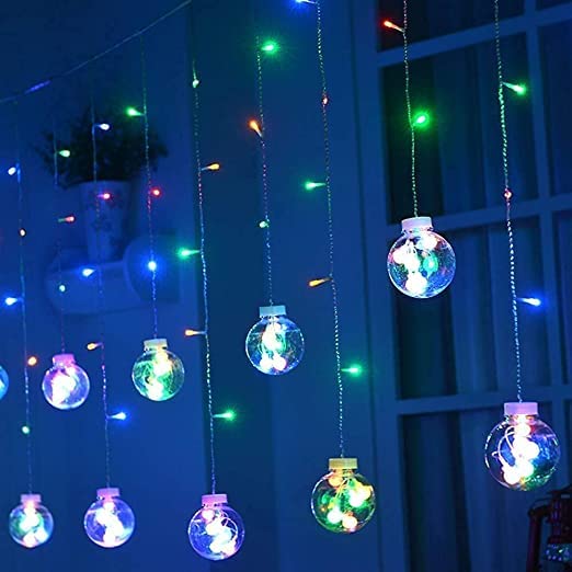 Image of Lexton 8.2 feet Wish Ball String Light | Curtain Lights with 8 Flashing Modes | for Indoor & Outdoor Decorations, Diwali, Christmas, Wedding, Party, Lawn (Multicolor, Pack of 3)